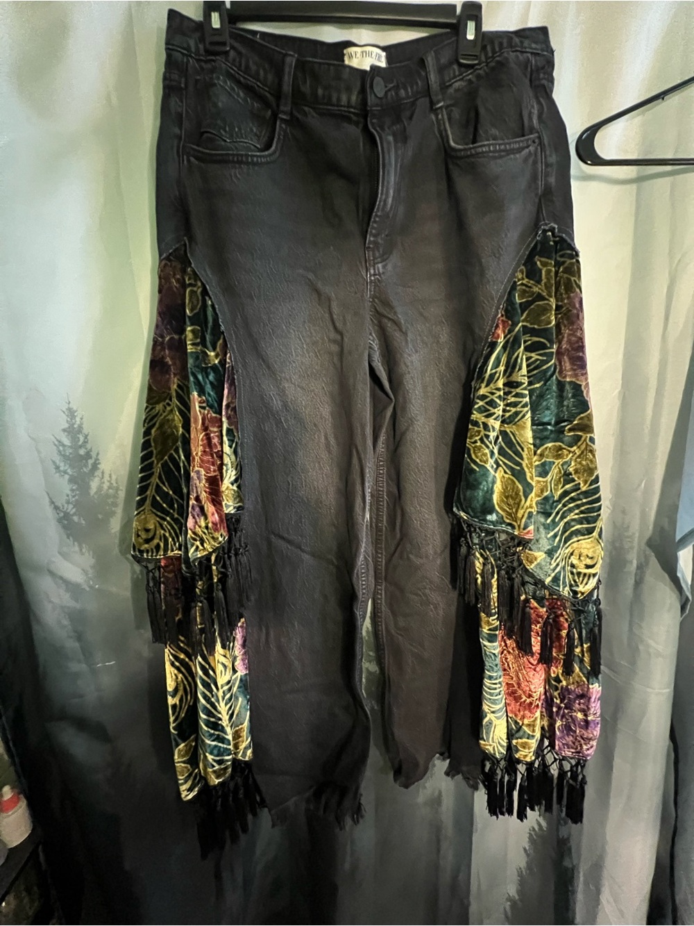 Free People Just Frills Low-Rise Wide-Leg Bandana Layered Tassel Jeans - Picture 7 of 10
